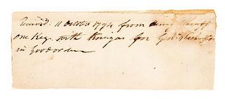 (WASHINGTON, GEORGE) Manuscript recieipt, October 11, 1794, including a keg of vinegar for "General Washington."