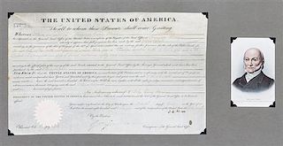 ADAMS, JOHN QUINCY. Document signed, Washington, April 15, 1825. Land grant.