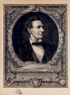 (LINCOLN, ABRAHAM) ROSENTHAL, MAX. Portrait etching of Lincoln. Philadelphia, 1908. Signed by the artist. With 2 others.