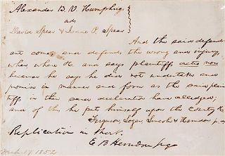 LINCOLN, ABRAHAM. Manuscript legal document, March 17, 1852.