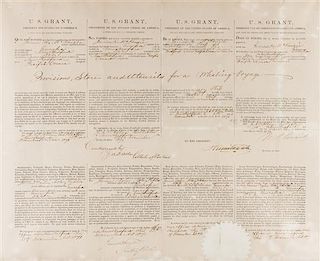 GRANT, ULYSSES S. Document signed, New Bedford, MA, December 13, 1871. Four-language ship papers, for a "whaling voyage."