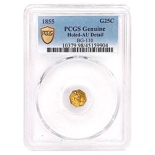 1855 Gold Liberty Head Octagonal 25C 1/4 Dollar PCGS AU Detail (Holed)