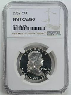 1962 PROOF FRANKLIN HALF DOLLAR 50C SILVER NGC CERTIFIED PF 67 CAMEO (003)