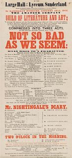 DICKENS, CHARLES. Advertisement for Not So Bad as We Seem, at Lyceum, August 27, 1852. Red and black ink.