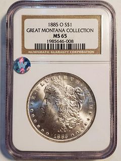 1885 O Morgan Dollar NGC MS-65 Great Montana Collection Sight White