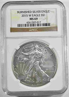 2015-W BURNISHED SILVER EAGLE, NGC MS-69