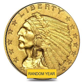 $2.5 Gold Quarter Eagle Indian Head - Almost Uncirculated AU (Random Year)