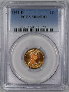 1951 D LINCOLN WHEAT CENT PENNY 1C PCGS CERTIFIED MS 65 RD COLOR TONING (753)