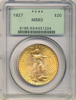 1927 Super Old PCGS Holder $20 Gold Saint Gaudens MS63