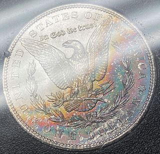 Rainbow Toned 1884-CC Morgan Silver Dollar GSA MS64