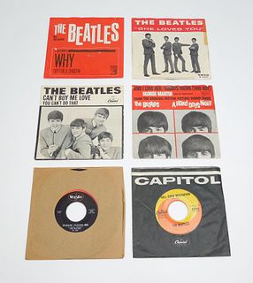 Six (6) Beatles 7" Vinyl 45rpm Records.