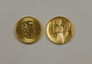 2015 U.S. $100 & 2019 Canada $50 Gold Coins.