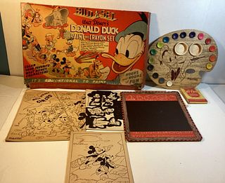 Walt Disney Donald Duck Paint Crayon Set Build-a-Set Paper Box 1930-50