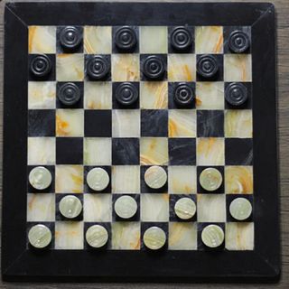 Marble Handmade vintage Checkers Set with Storage Case