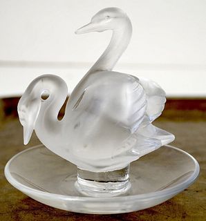 LALIQUE Signed Crystal DEUX CYGNES 2 Swans Art Glass