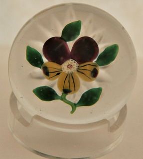 ANTIQUE BACCARAT PANSY LAMPWORK ART GLASS Paperweight