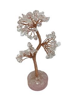 Clear Quartz on Rose Quartz Tree of Life HANDMADE!