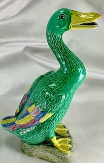 Antique porcelain Famille Verte Geese Duck Biscuit figurine