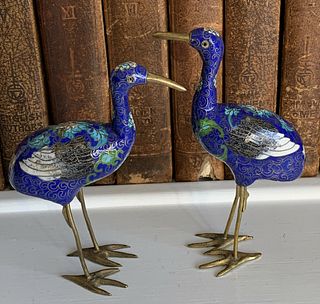  CloisonnÃ© Enamel Cranes Bird Figurines Tall pair