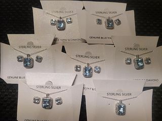 18k over sterling genuine topaz and diamond accent gem set lot of 7 