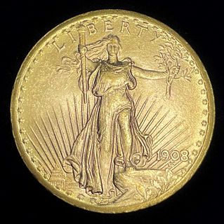 Last Minute! 1908 $20 Saint Gaudens Gold MS65+