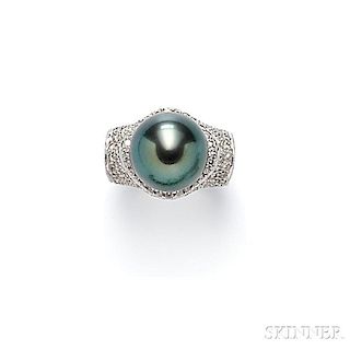 18kt White Gold, Tahitian Pearl, and Diamond Ring