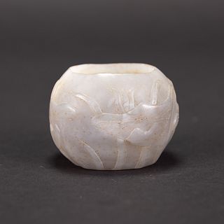 A CHINESE CARVED JADE BRUSH WASHER 