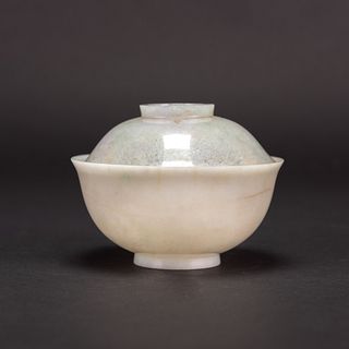 A JADEITE BOWL AND COVER 