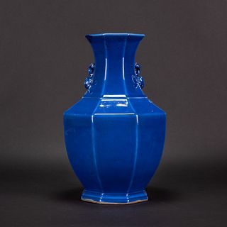 A BLUE GLAZED OCTAGONAL VASE, GUANGXU MARK 