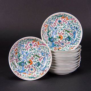 A GROUP OF 10 CHILONG DRAGON DISHES, QING DYNASTY 