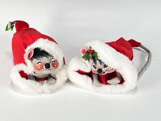 TWO VINTAGE CHARMING ANNALEE 90 CHRISTMAS MICE