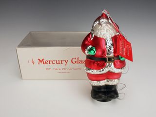 HAND PAINTED MERCURY GLASS ST. NICK ORNAMENT IN BOX
