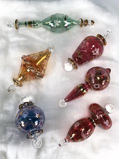 EGYPTIAN BLOWN GLASS ETCHED XMAS ORNAMENTS IN BOX