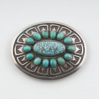 Navajo Silver and Turquoise Cluster Buckle