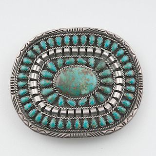 Zuni Silver and Turquoise Cluster Buckle