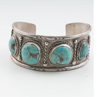 Navajo Row Bracelet with Four Turquoises