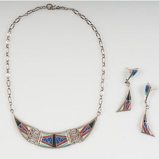 Zuni Inlaid Necklace with Matching Earrings