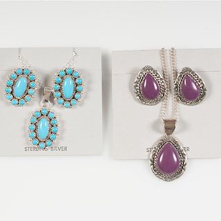 Navajo Sterling and Stone Necklaces with Matching Earrings
