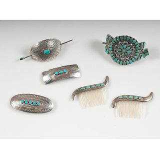 Navajo Silver and Turquoise Hair Ornaments