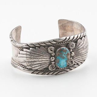 Navajo Ted Joe Silver and Turquoise Bracelet