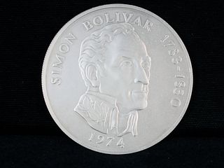 1974 .925 SILVER 20 BALBOAS SIMON BOLIVAR COIN