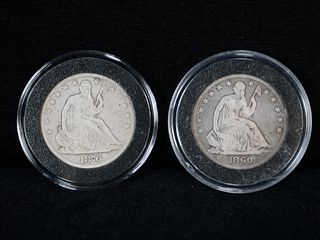 1860 O AND 1876 P SEATED LIBERTY SILVER HALF DOLLAR COINS