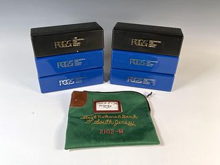 SIX EMPTY PCGS COIN HOLDERS AND SAFE BAG