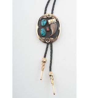 Navajo Gold Wash Bolo with Claw and Turquoise for Gold Rush History Buffs