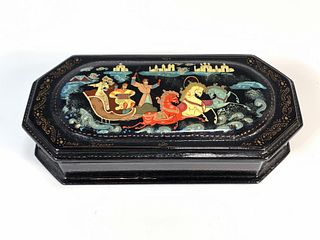 RUSSIAN HAND PAINTED LACQUER JEWELRY TRINKET BOX