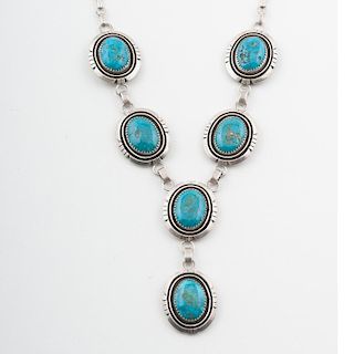 Navajo Silver and Turquoise Necklace with Matching Pendant
