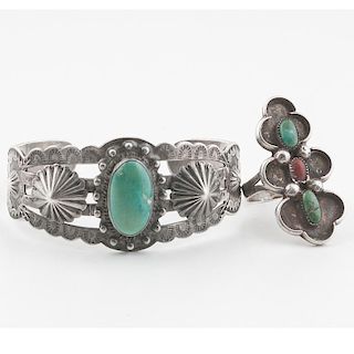 Fred Harvey Silver and Turquoise Bracelet PLUS