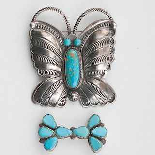 Navajo Silver and Turquoise Butterfly Pin PLUS