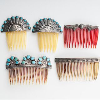 Navajo and Hopi Silver Combs, One with Fred Harvey Stamps