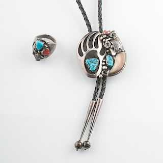 Navajo Silver, Turquoise, and Claw Bolo for Wildlife Enthusiast